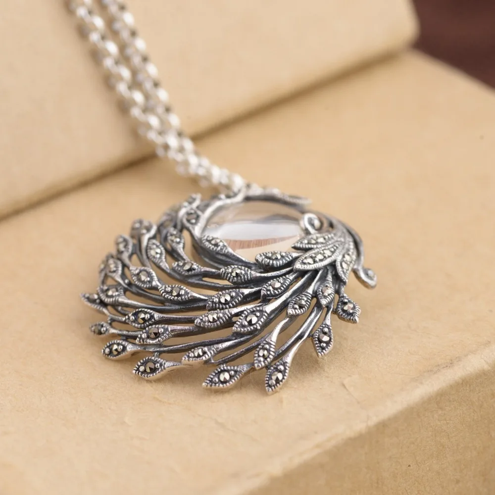 

New S925 silver vintage women's fashion temperament peacock screen, zircon pendant for woman