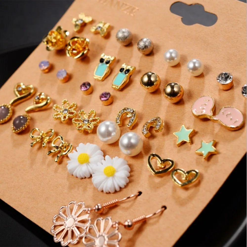 Корейская Стиль стержня ювелирных изделий/Post Earrings Set 20 чел плиты Pearl Bow Stud/Post