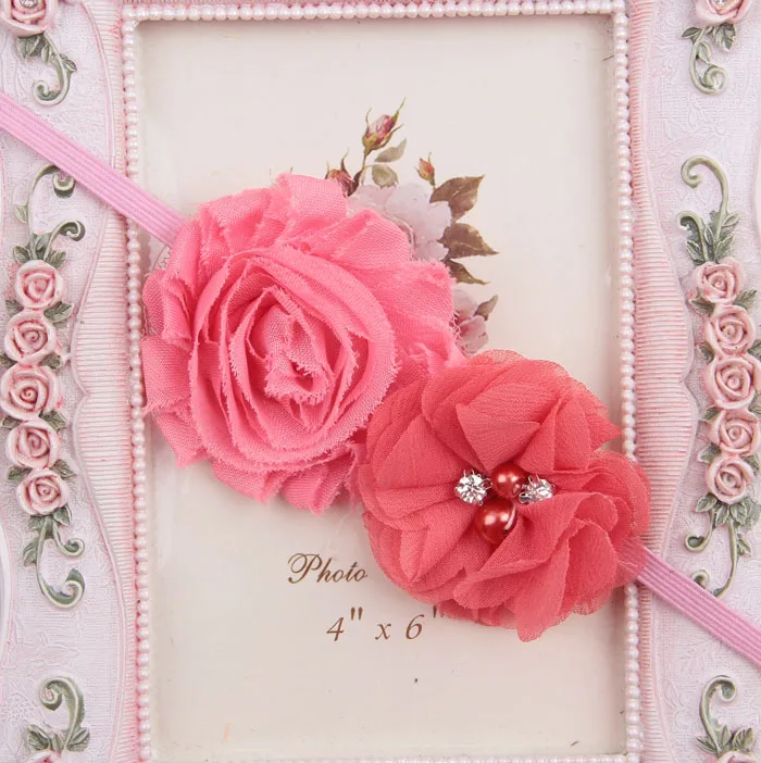 Новый шебби Шикарный цветок с шифоновым цветком Детская повязка на голову 18