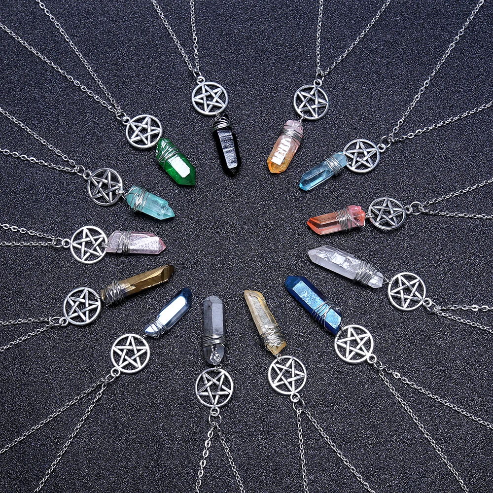 Подвеска Wicca с подвеской Aura Quartz ожерелье из грубого камня кристалл сырье цепью 70