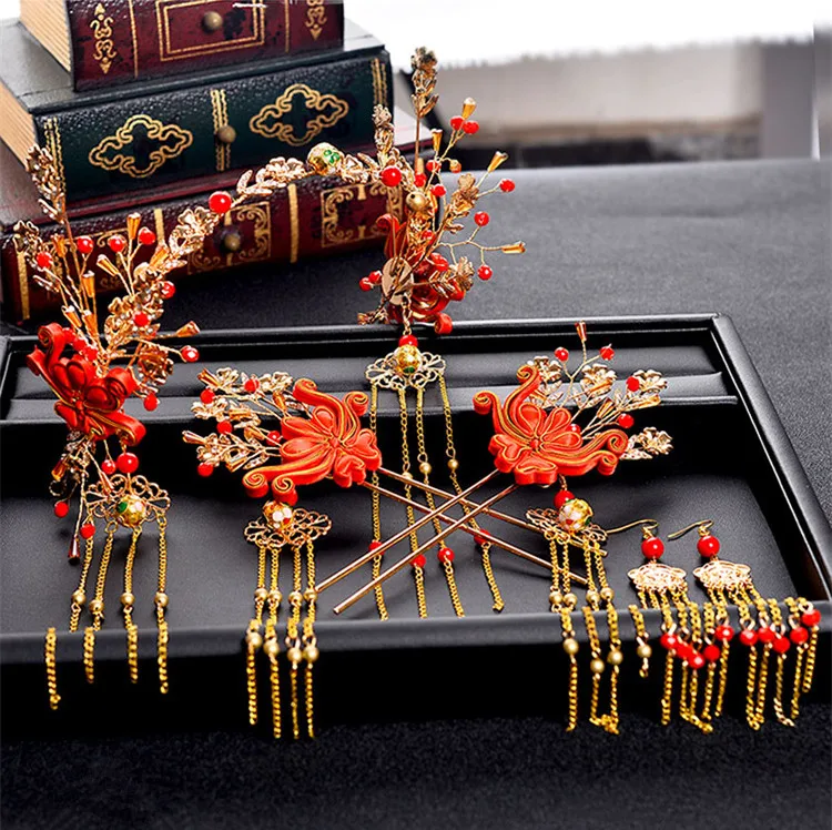 JaneVini винтажный Китайский Свадебный головной убор древние заколки для волос