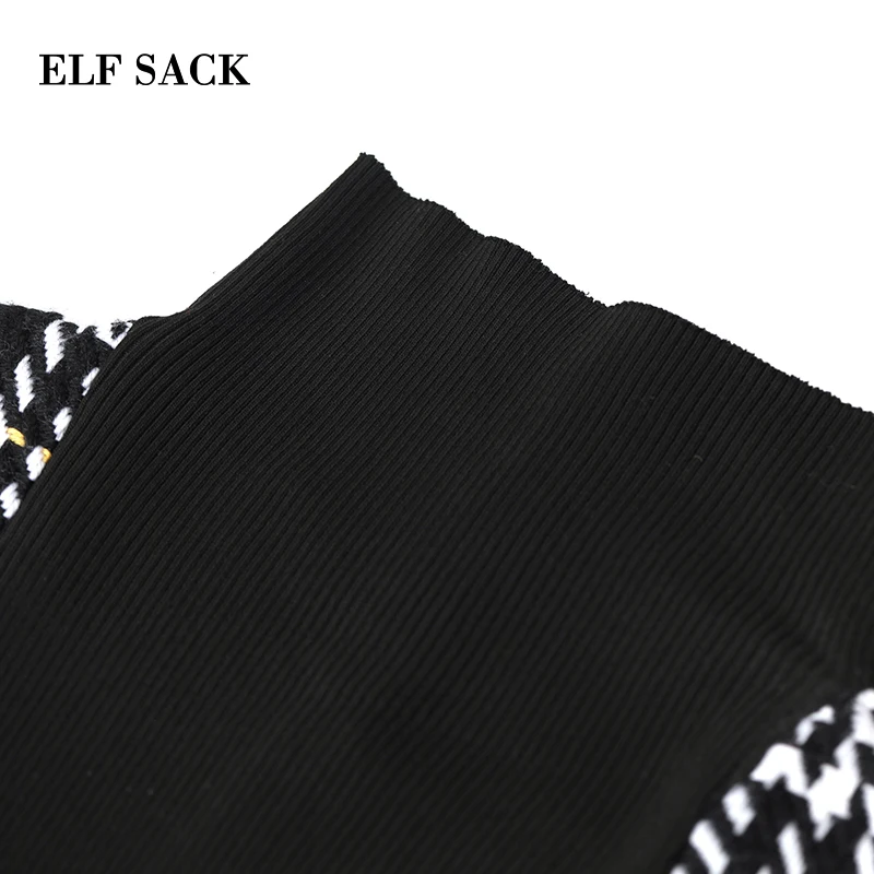 ELFSACK новинка шикарные шерстяные куртки в клетку с широкой талией повседневные