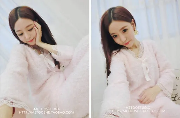 Pajamas For Women Pyjamas 2014 Solid Full New Long-sleeved Tracksuit Hot Coral Sleeping Clothes Suit Free Shipping | Женская одежда