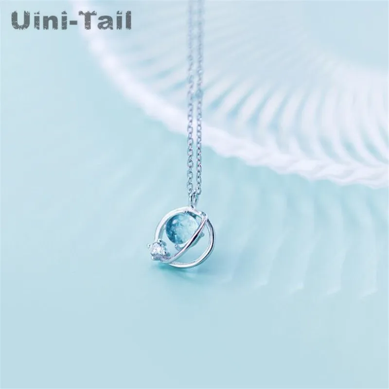 Uini-Tail Горячее предложение, новинка, серебро 925 пробы, синяя Аврора, планета, ожерелье, темперамент, Модные Милые простые синие серьги в виде планет ED192