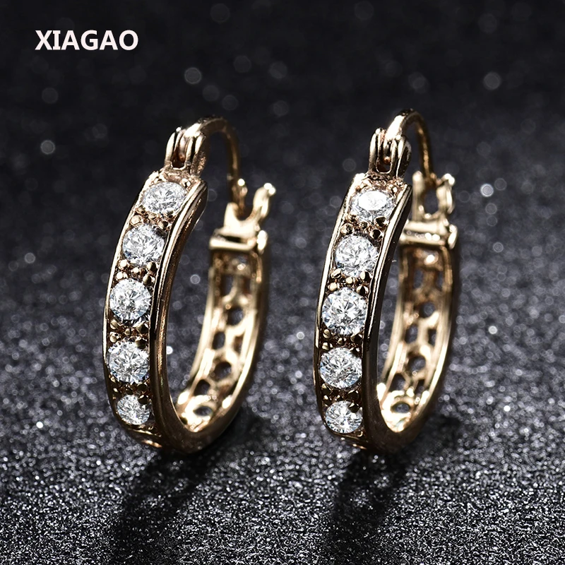 Женские серьги кольца XIAGAO элегантные золотого цвета с фианитами ААА|hoop earrings for