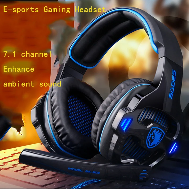 SADES SA-903, высокопроизводительные 7,1 Наушники с USB для ПК, глубокие басы, игровые наушники с светодиодный Micphone для PC Gamer