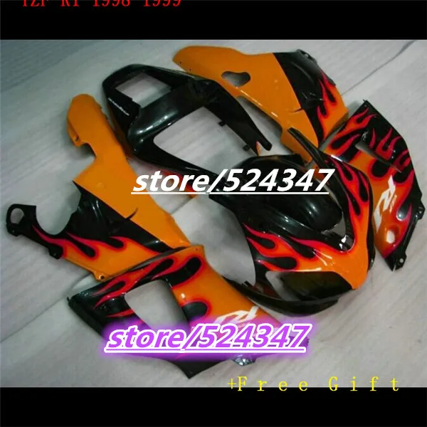 

motorcycle parts for 98 99 YZF-R1 fairing kit YZF R1 1998 1999 orange flames in black fairings