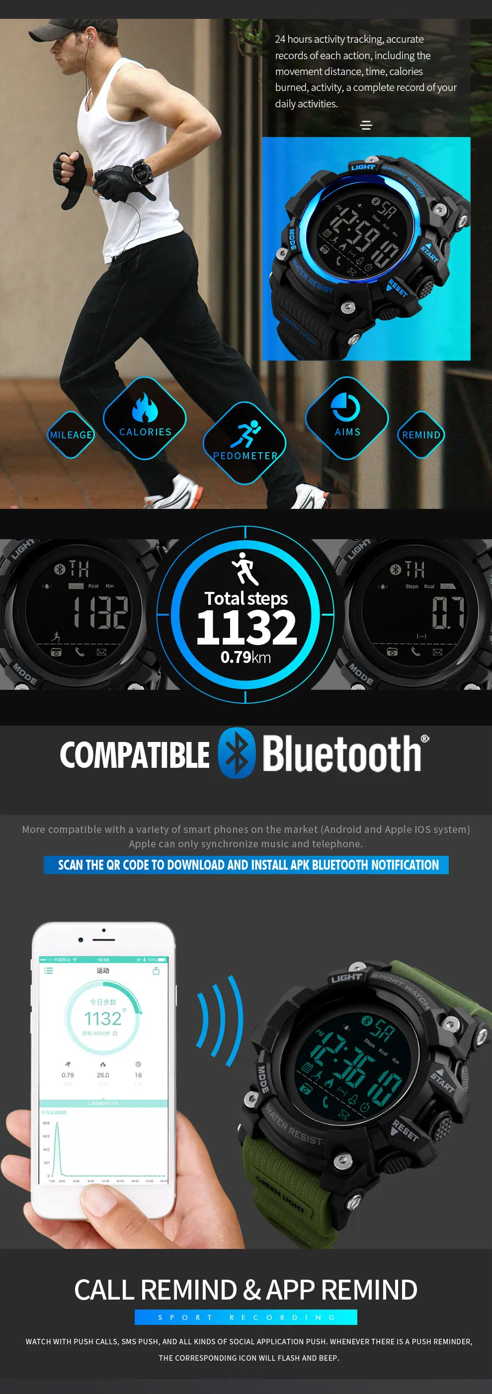 Skmei Смарт спортивные калории шагомер Мужские часы Роскошные Bluetooth цифровые часы водонепроницаемый светодиодный наручные часы relogio inteligente