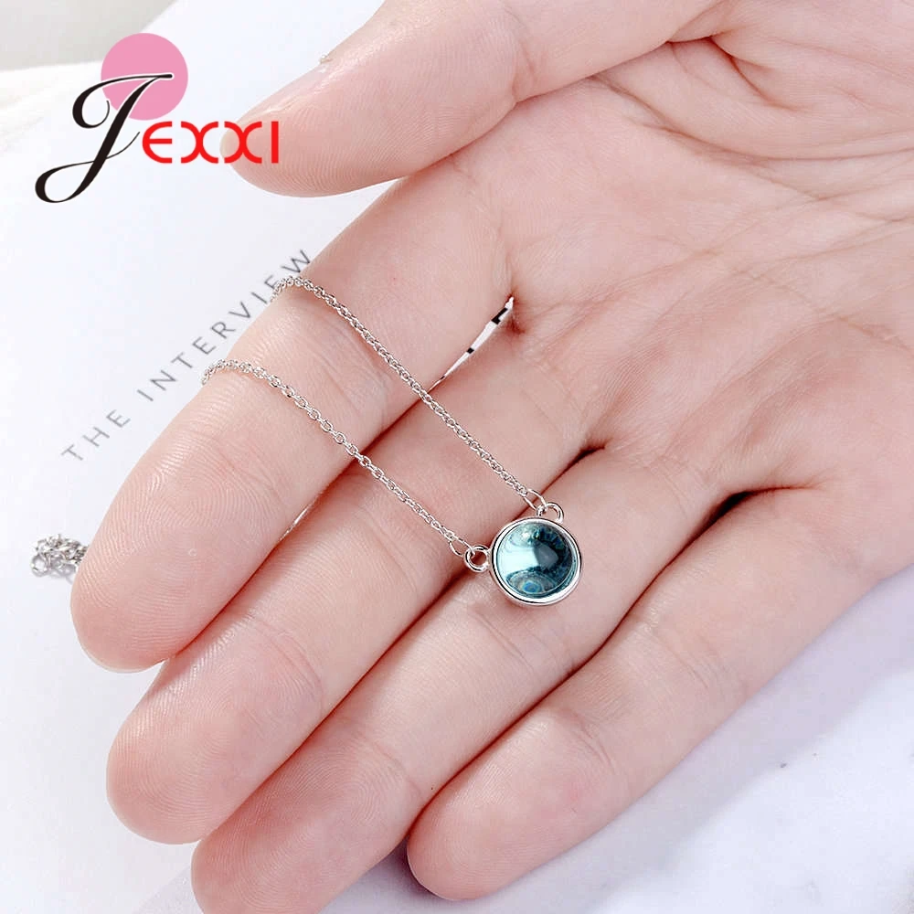 

Top Sale Classic Lady Blue Crystal Pendant 925 Sterling Silver Necklace Crystal Jewelry For New Girls Women Birthday Gift