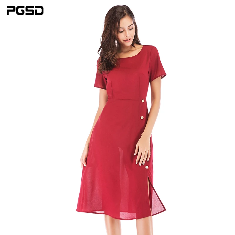 Женское платье PGSD повседневное офисное красное средней длины с о вырезом и
