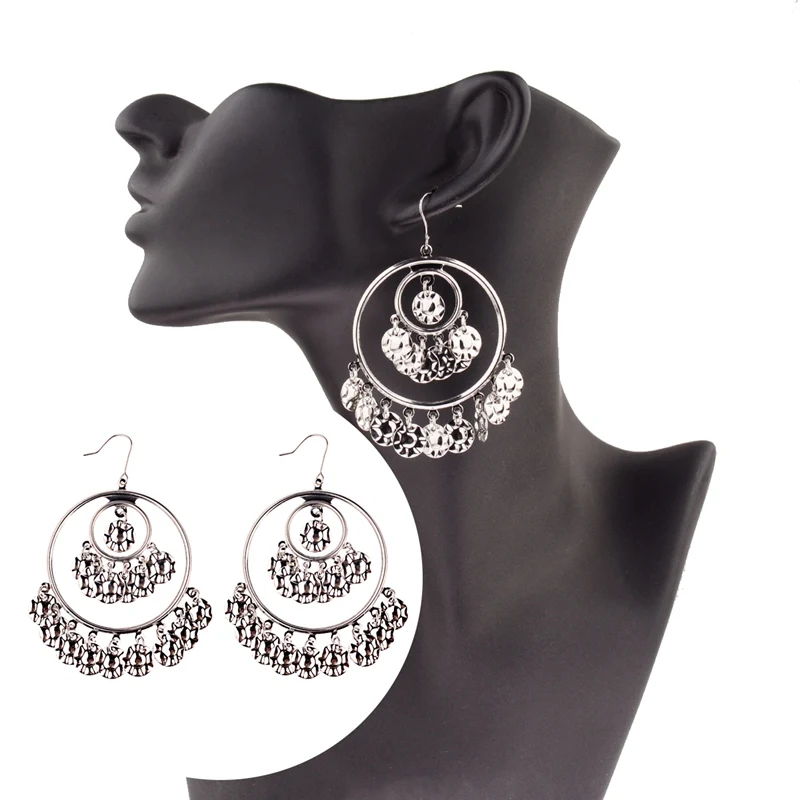 TopHanqi богемные золотые индийские серьги jhumkas, очаровательные модные ювелирные изделия, большие круглые металлические серьги-подвески с блестками для женщин