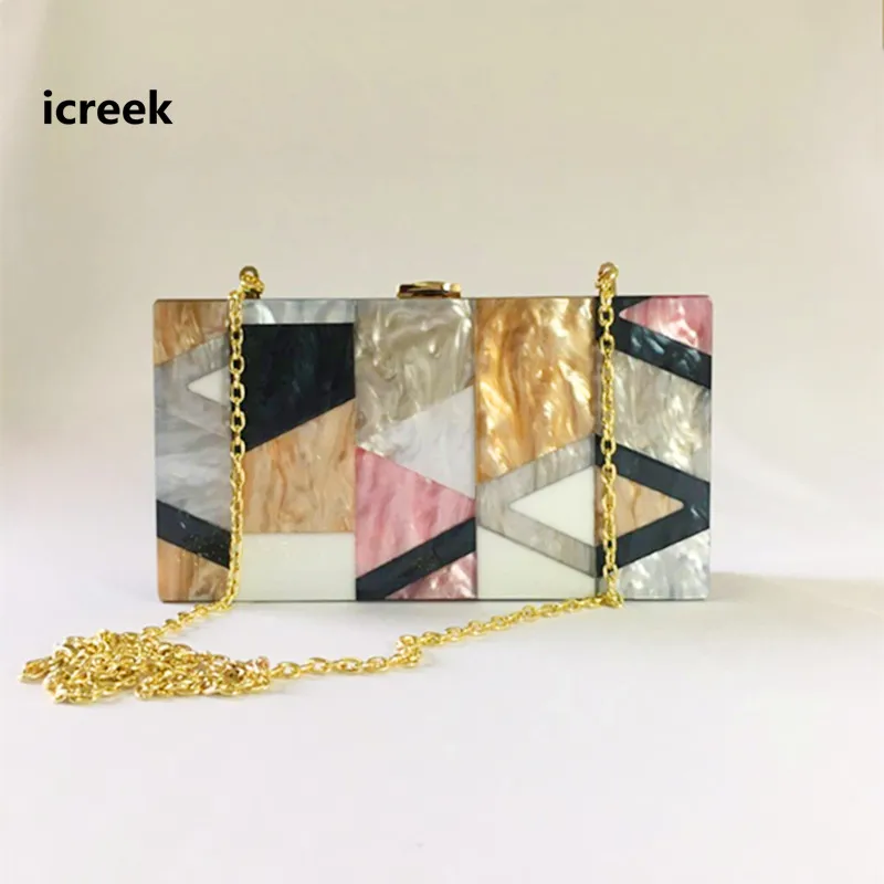 Brand new lady messenger bag unqique acrylic geometric lattice patchwork handbag small patry Clutch purse mini cute evening | Багаж и
