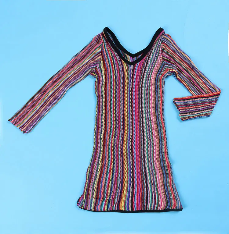 Сексуальное женское Сетчатое платье в полоску многоцветное облегающее короткое