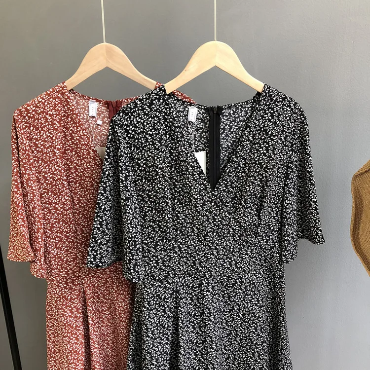Ежедневная одежда Женская мода Vestidos Винтаж Лето v образный вырез короткий рукав