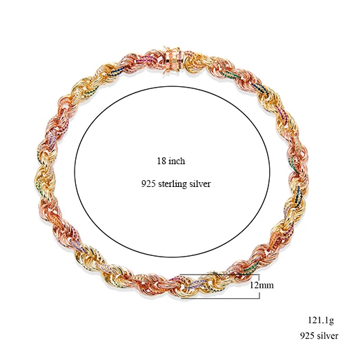 12mm width VANAXIN, 925 пробы, серебряные ожерелья и браслеты, смешанные цвета, CZ, побрякушки, очаровательные витые ожерелья, 925, 18 дюймов, цепочка, хип-хоп подарок - Окраска металла: 12mm width