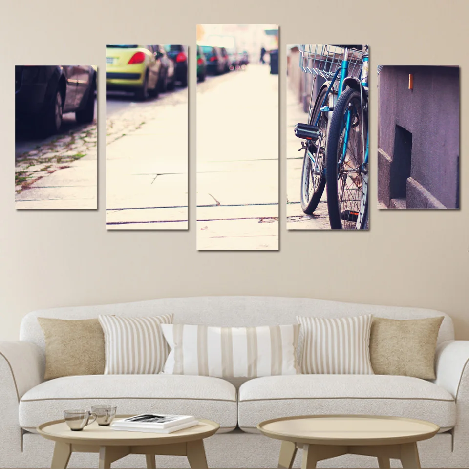 Настенная Картина на холсте велосипед автомобиль улица 5 шт. HD печать стене