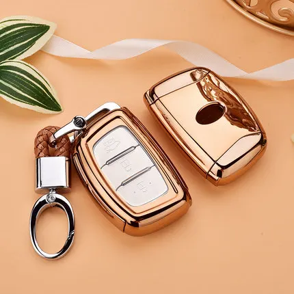 gold with keychain ТПУ брелок Оболочка Чехол для hyundai Creta I10 I20 Tucson Elantra Santa Fe - Название цвета: gold with keychain