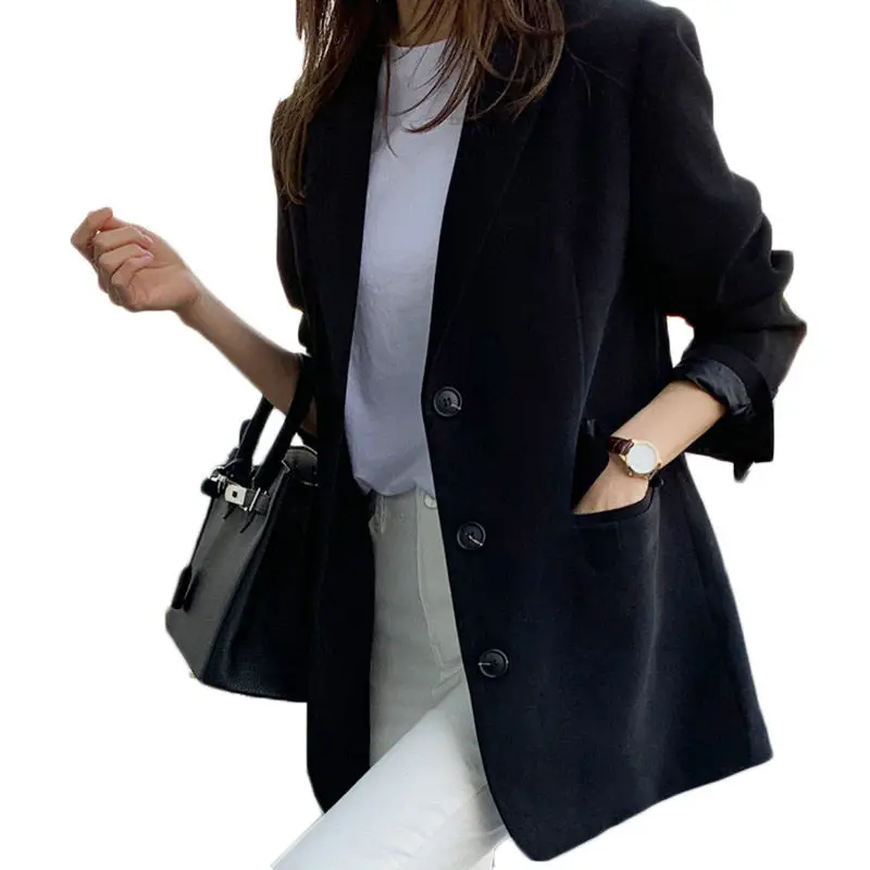 

Retro Korean Women Blazers For Office Ladies Casual Suit Jackets 2019 Spring New Loose Black Coat Jaqueta Feminina Outwear f392