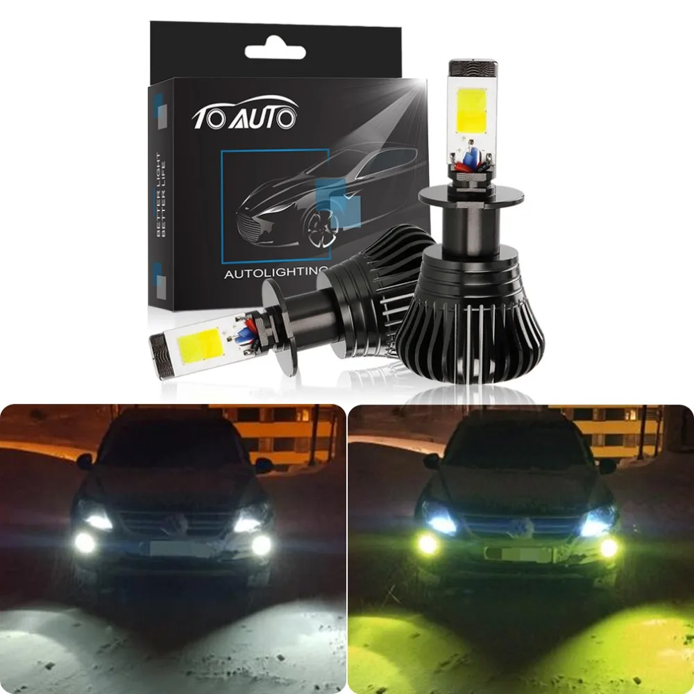 2 шт. 12 В H11 Led H1 H3 H7 H8 HB3 9005 HB4 9006 светодиодная лампа H27 880 881 двухцветный