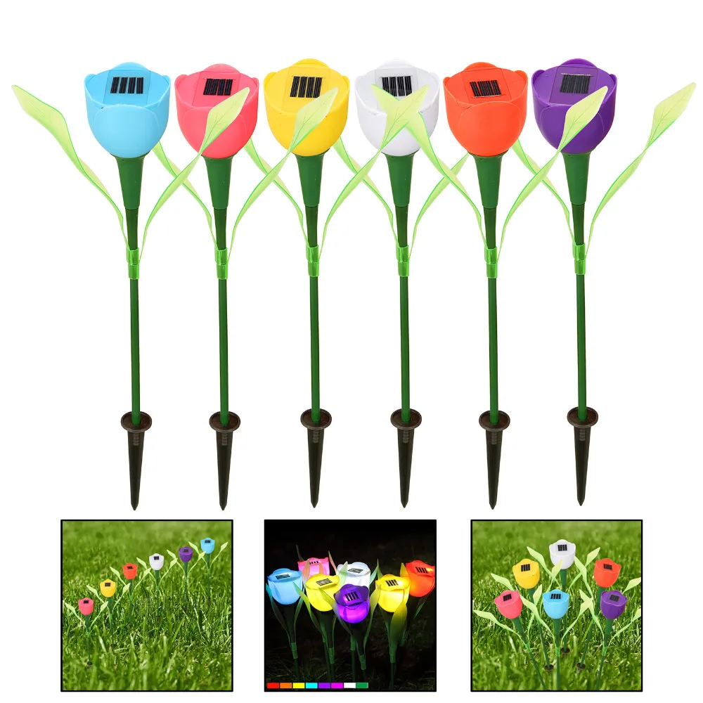 

2018 New Arrival Solar Powered Flower LED Lamp Lights Tulip Shape Creative Landscape Lights Outdoor Garden Path Way 6 Colours