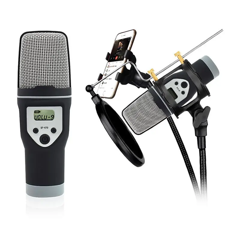 microphone and Stent FELYBY мобильный телефон микрофон конденсаторный Профессиональный популярный оконный фильтр поддержка караоке голосовой чат ПК микшерный микрофон - Цвет: microphone and Stent