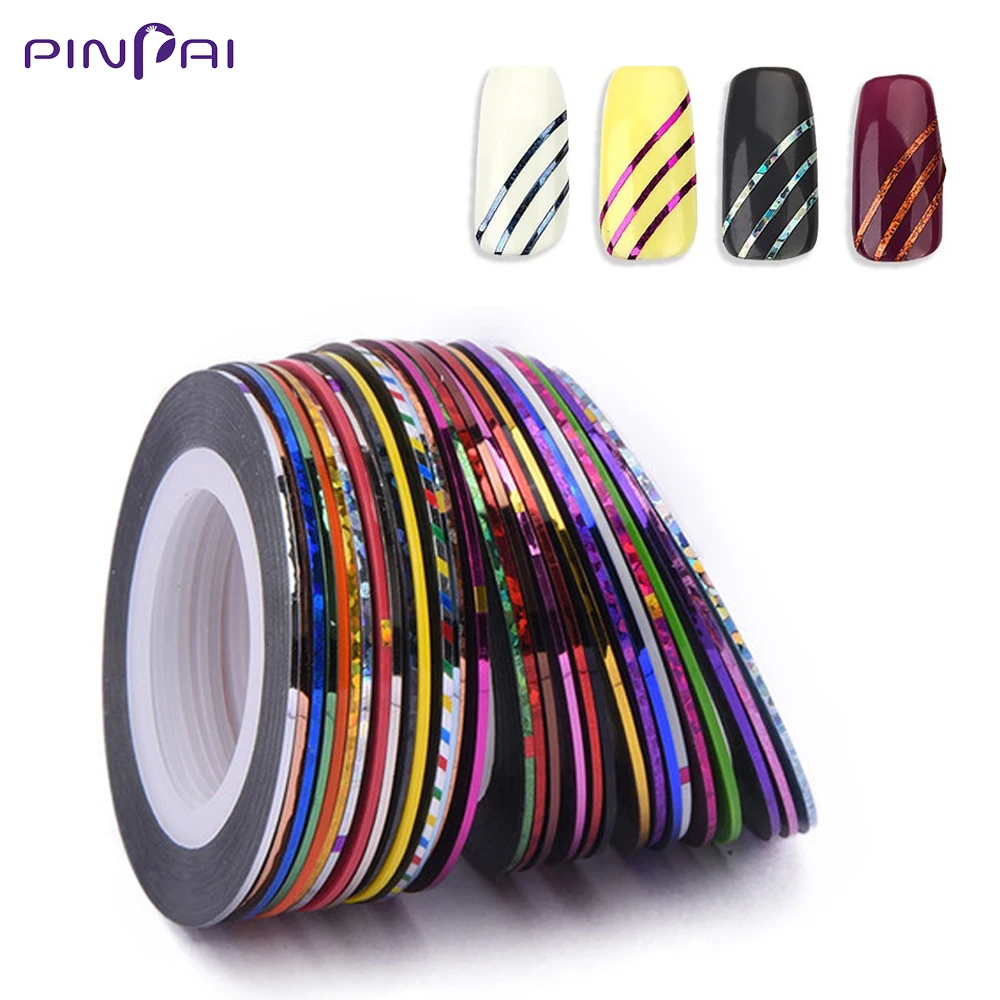 

30 Rolls/Set 1mm Mixed Colors Nail Striping Tape Decal DIY Radium Laser Line Nail Art Decoration Sticker Manicure Accessories