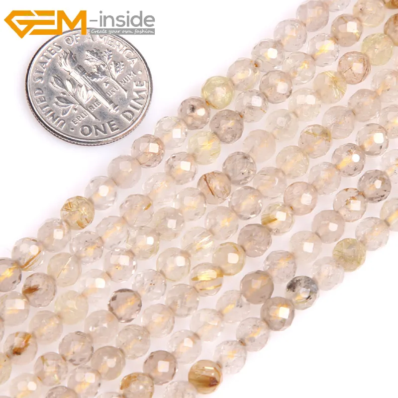 

Gem-inside 4mm AAA Natural Faceted Heishi Rondelle Disc Spacer Beads Gold Rutilated Quartz Beads For Jewelry Making 15'' DIY