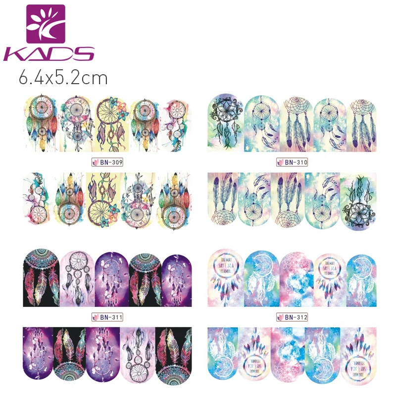KADS BN301-312 Dreamcatcher Дизайн Красочные Увлекательные Картины Стили Переброски вод Nail Art