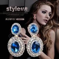 european and american fashion temperament exaggerated elliptical crystal earrings luxurious big earrings have no ear hole