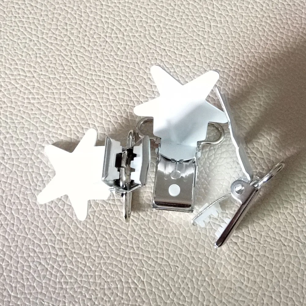 star metal suspender clips 100pcs pacifier holder clip for baby white | Дом и сад