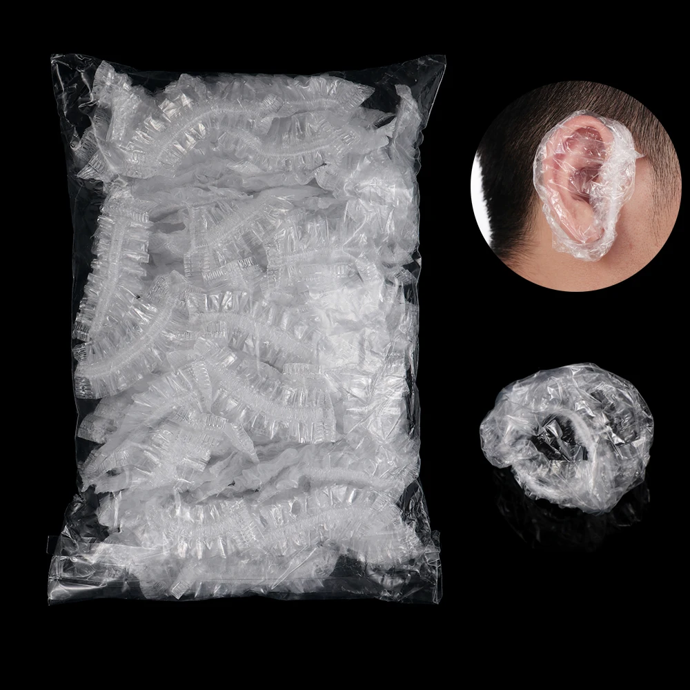 

50/100pcs Disposable Plastic Waterproof Ear Protector Cover Caps Salon Hairdressing Dye Shield Protection Shower Cap Tool