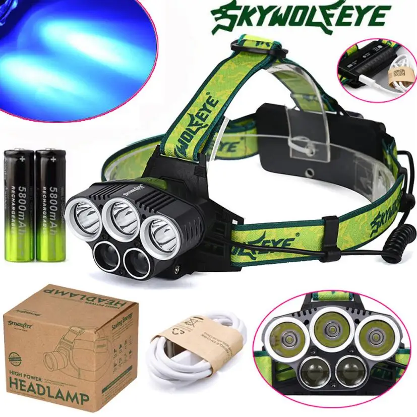 XM L T6 R2 синий светодиодный налобный фонарь USB Перезаряжаемый головной свет 18650