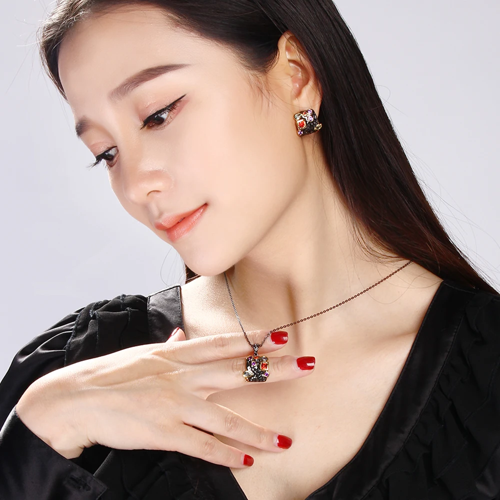 Женский комплект ювелирных изделий из 2 предметов разноцветное квадратное