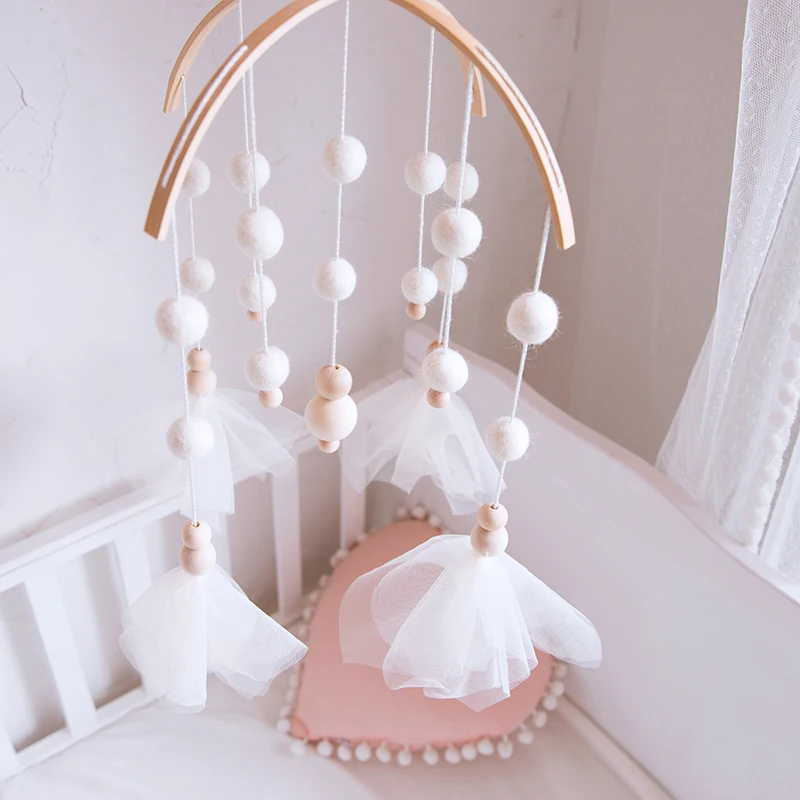 Baby Toys Wooden Baby Rattles Mobile Wool Ball Wind Chimes Bell Toys For Nerbown Bed Hanging Tent Decor Nursing Baby Products