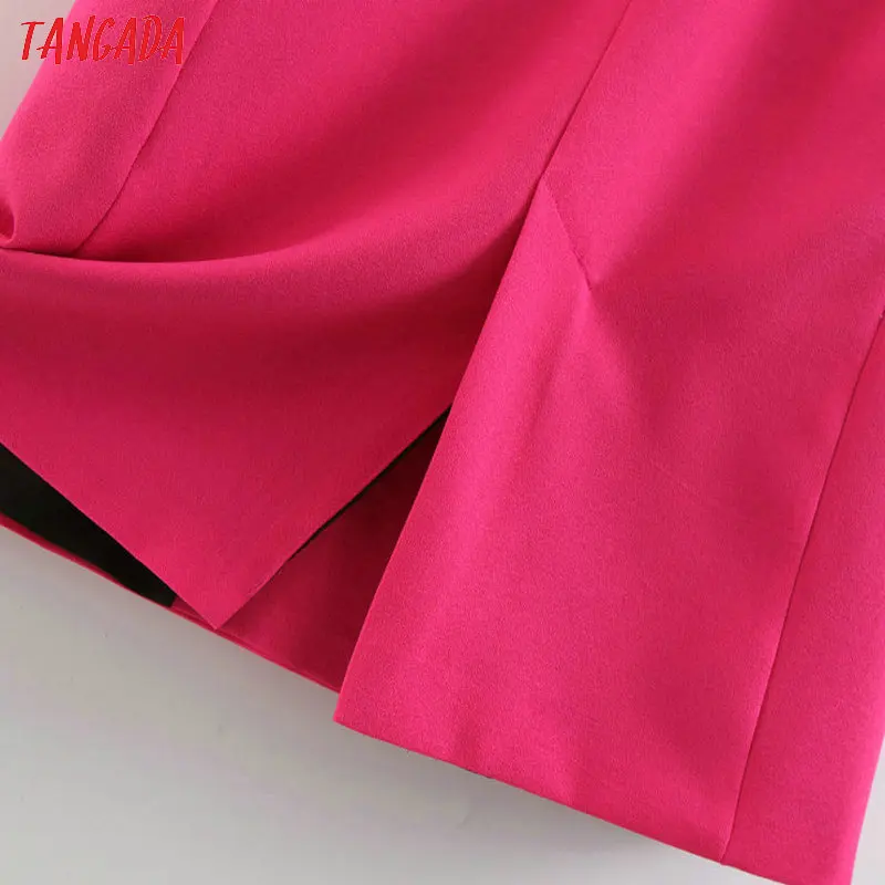 Tangada woman pockets hotpink long vest coat office ladies waistcoat sleeveless blazer double breasted outwear elegant top SL409