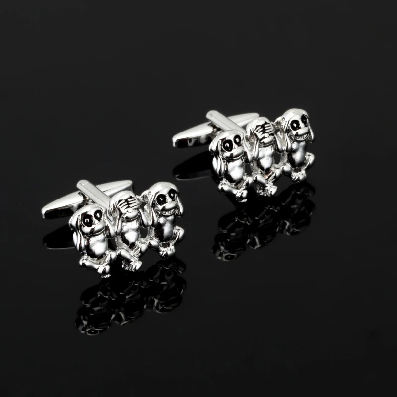 

High Quality Animal series silver color 3D three monkey cufflinks manufacturers wholesale personality men gifts