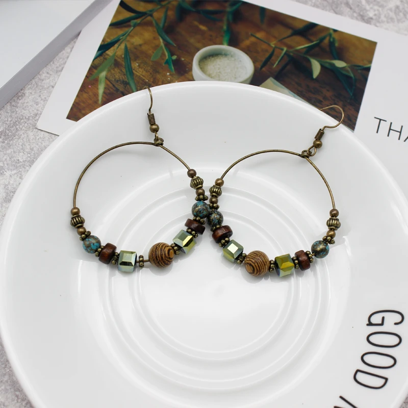 Модные Серьги личности Винтаж большой круглый Висячие серьги Богемный Стиль Для