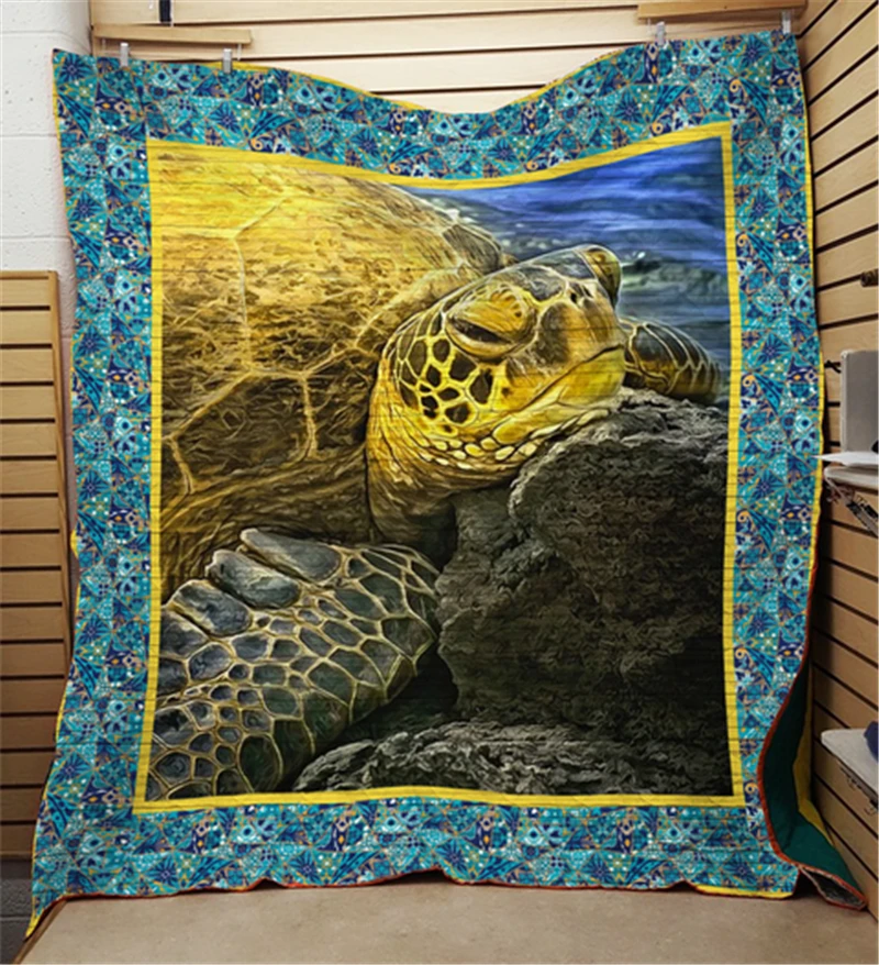 Summer Turtle Print ocean Quilt Kids School Adults Bed Soft Warm Thin Blanket Cotton King Size Wholesale Custom Pattern | Дом и сад
