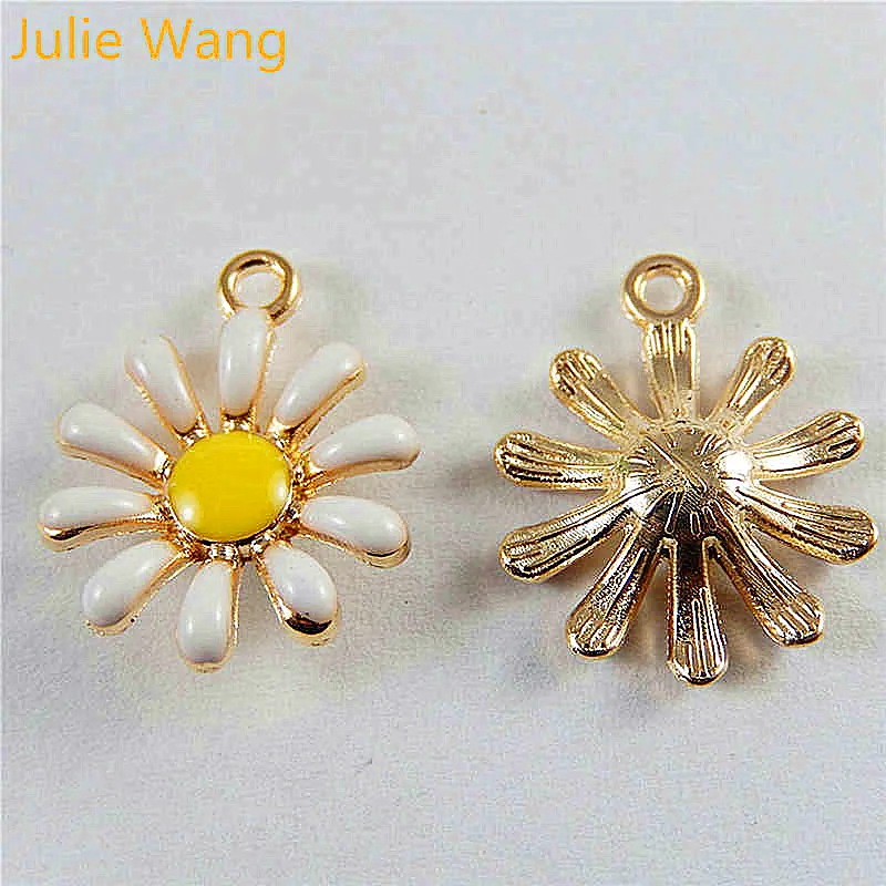 10 шт. эмалированные Подвески Julie Wang в форме маргаритки подсолнуха золотого цвета