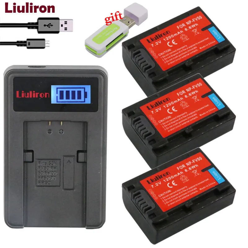 charger and 3battery Baterie NP-FV50 NP FV50 NPFV50 батареи для sony PJ10E PJ30E PJ50E TD10E VG10E DCR-SX43E SR68 HDR-PJ820E CX610E камера - Цвет: charger and 3battery