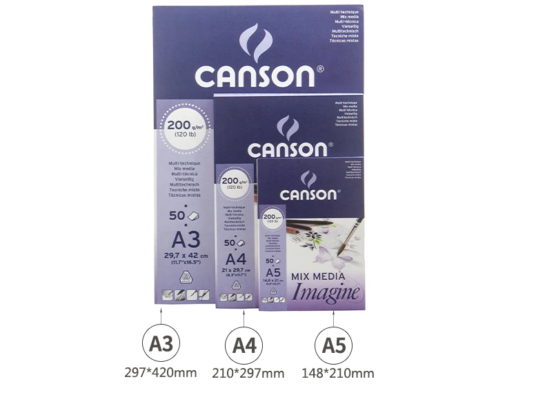 А4 А5 Canson Imagine mixed медиа художественная бумага 200 г Рисование папье для карандаша пастельный уголь Акварельная гуашь sketchbook