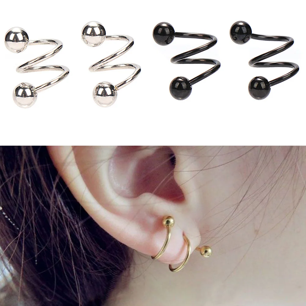

2pcs/lot 16G Ball Steel Anodized S Double Spiral Twister Barbell Earring Ear Cartilage Helix Lip Rings Tragus Piercing
