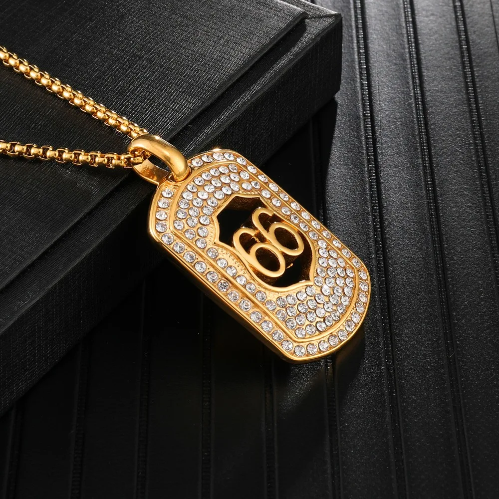 Полностью Iced Out Bling из нержавеющей стали собачья бирка 66 подвески и ожерелья для