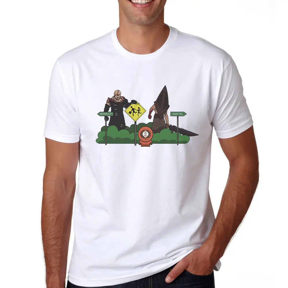 RESIDENT EVIL SILENT HILL SOUTHPARK funy Mashup футболка Размеры s m l xl 2XL 3XL Кенни мужские короткий