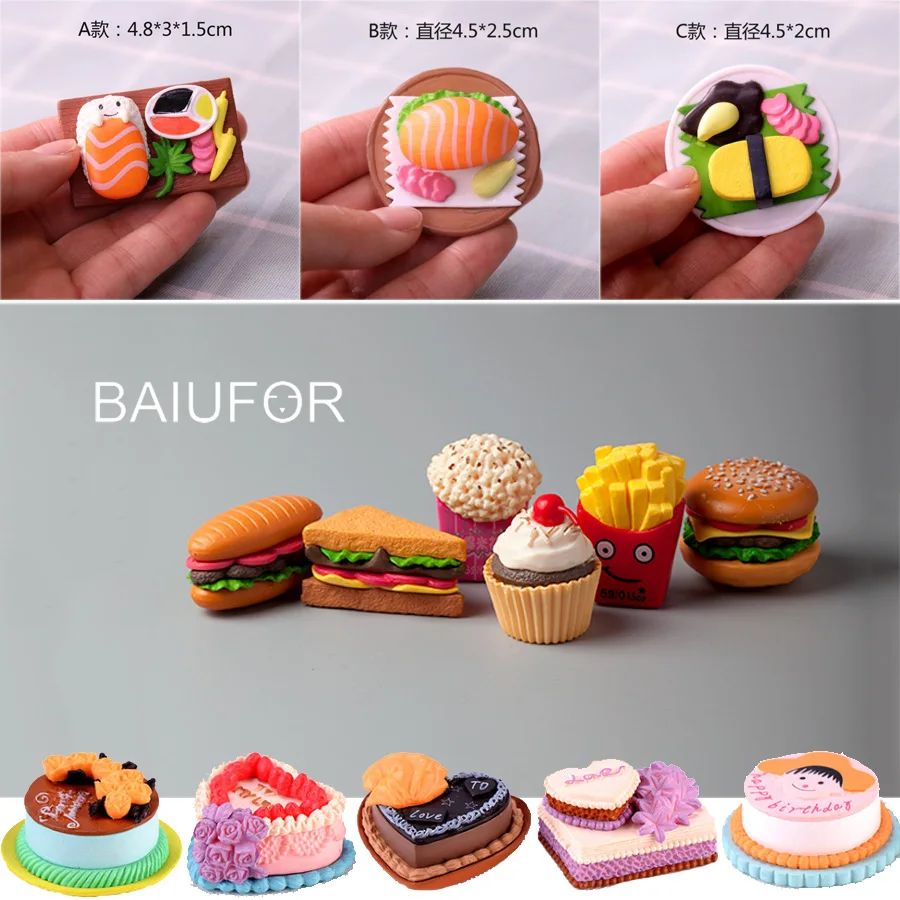 BAIUFOR имитация пищи миниатюрные гамбургер мороженое попкорн торт горох суши