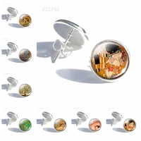gustav klimt stud earrings art print silver plate glass circle stud earrings alloy earings handmade ear jewelry for women