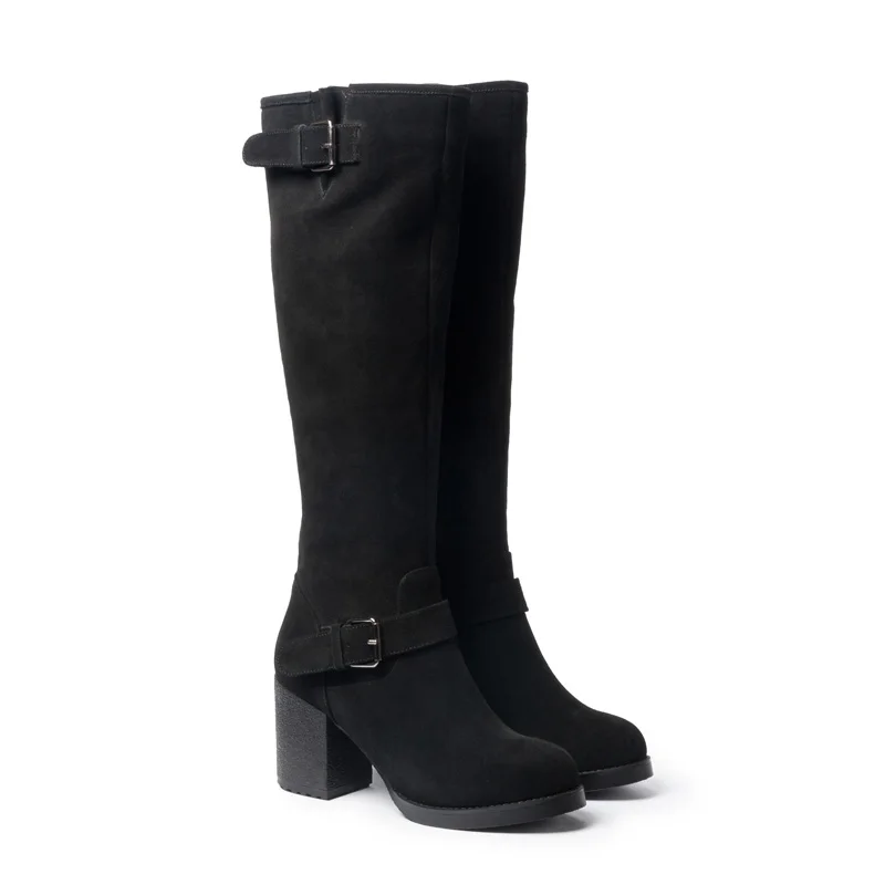 2018 new Ladies winter warm lined boots women botas mujer shoes cow suede black thick high heels antiskid pritivimin FN107 | Обувь
