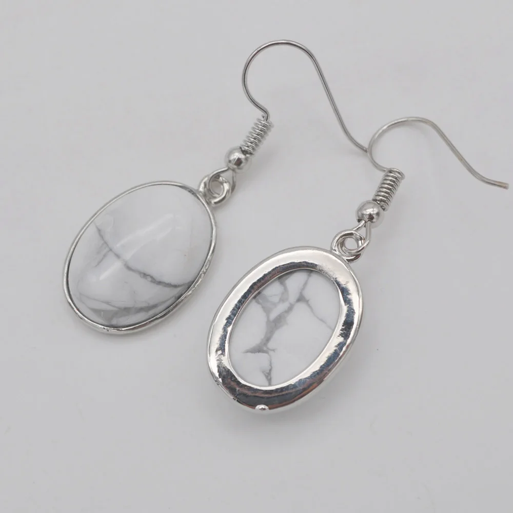 Белый камень Howlite овальные бусы Висячие серьги ювелирные изделия для женщин