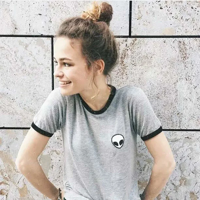 Симпатичный кроп топ с 3D принтом инопланетянина новинка летняя женская футболка