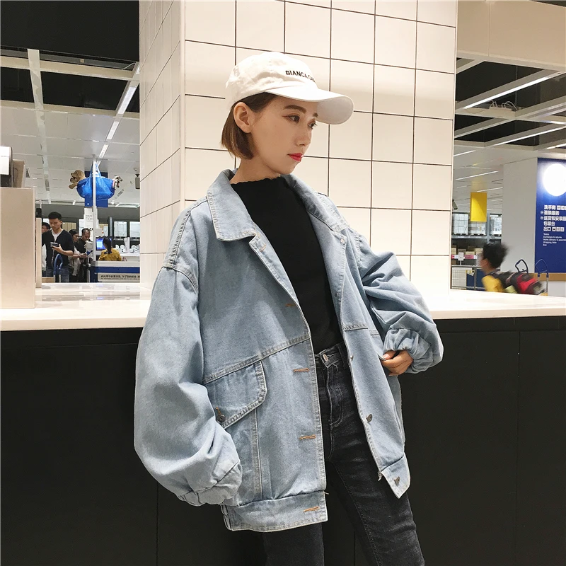 Женские джинсовые куртки больших размеров Harajuku с вышитыми надписями и нашивками, джинсовое пальто с длинным рукавом, синий светильник, верхняя одежда Mujer MZ1858